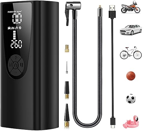Gonfleur Pneus Voiture sans Fil 150 PSI, Pompe à Vélo Électrique 8000mAh, Type-C USB Charge avec Tuyau de 30 cm et Sac de Rangement, Lamp LED, Pompe Portable pour Voiture, Moto, vélo (Noir)