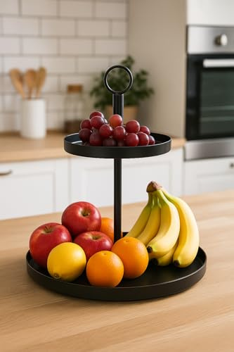 Mavira Etagere, 2-stöckig, Metall Schwarz, 30 cm Durchmesser, 33 cm Höhe