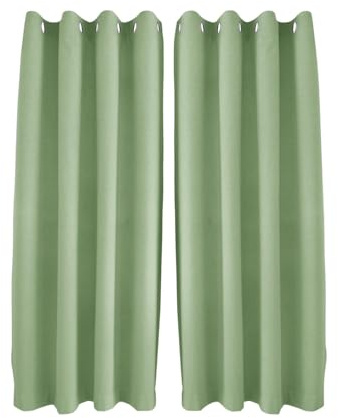 Happy Homewares Olive Green Linen Blackout Curtains - 46 x 63 Inch Drop - Elegant Eyelet Curtains with Soft Linen Texture - 2 Panels for Bedroom or Living Room