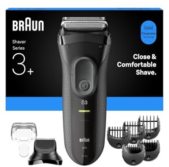 Braun Serie 3 Elektrorasierer, 3 flexible Klingen, MicroComb Hochleistungs-Barttrimmer-Zubehör, Trockenrasierer für Männer, hergestellt aus