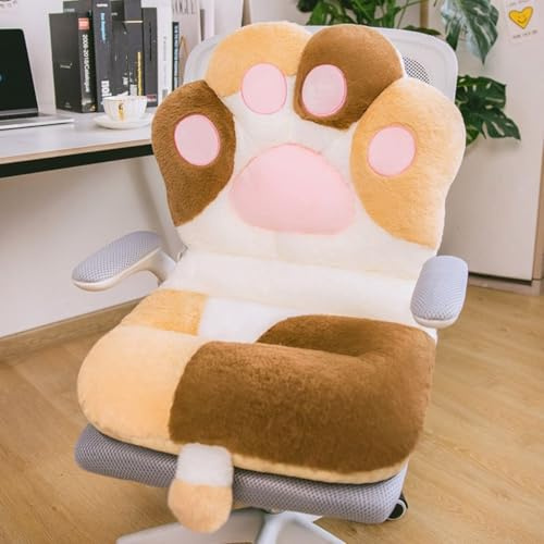 YISLEND Cat Paw Cushion Kawaii Plush Desk Seat Cushions, Comfy Chair Cushion Non-Slip Seating Pad for Dorm Office Desk Gaming Chair, Cute Gaming Accessories Room Bedroom Decor (Brown, 19.6x35.4)