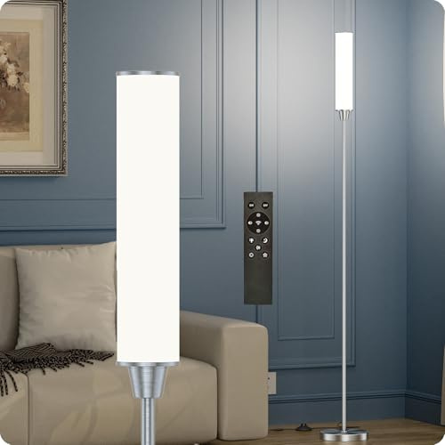 pekipe stehlampe mit fernbedienung dimmbar,Led Stehlampe,eck stehlampe wohnzimmer,Dimmbar Stehleuchte Farbtemperatur 3000k-6000k,Leuchtkraft 10%-100% (Nickelfarbe)