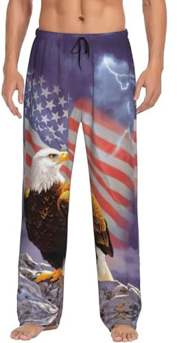 Herren-Schlafanzug, Motiv: Adler mit USA-Flagge, weicher Kordelzug und Tasche, lässiger Schlaf-Pyjama