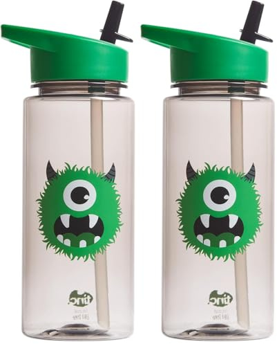 Tinc Green Camo 550ml Leak-Proof Kids Water Bottle With Straw | For School & Holidays | BPA Free (PWBMONST), Dark Green (Pack of 2)