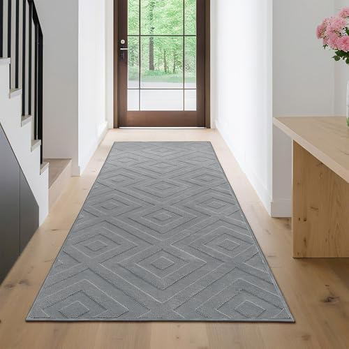 Enyhom Hallway Runner, 80x200cm Runner Rugs For Hallway Machine Washable Hall Runner For Kitchen Door Entryway Laundry Corridor, Grey