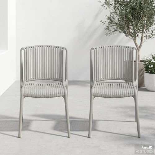 home24 Gartenstuhl 2er-Set in Salbei aus robustem Kunststoff, Langlebiges Polypropylen mit pflegeleichter und wetterfester Oberfläche, Leichtes Sitzmöbel für die Flexible Nutzung auf dem Balkon