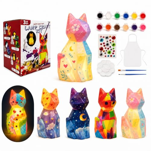 Paint Your Own Cat Lamp Kit, Arts and Crafts for Kids Age 6 7 8 9 10 11 12 | DIY 3D Painting kit for Kids Age 8-12, Activities Art Supplies Toys Gifts for Girls Boy Birthday Christmas Friendship Present