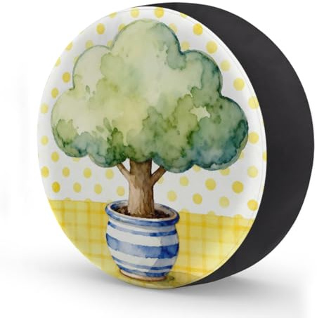 Ginfult Yellow Polka Dots Plaid Tree Plant Pots Spare Tyre Cover 17 in Waterproof Wheel Covers Elastic Tire Covers for Car Trailer Trucks