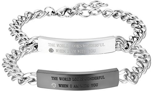 Cupimatch Pärchen Armband Paare Armkette Edelstahl Panzerkette Armreif mit Gravur für verliebte Partner Damen Herren silber schwarz