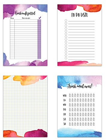 To Do Planer Set 4-teilig, Einkaufszettel, To-Do-Block, Notizblock, Trinkliste
