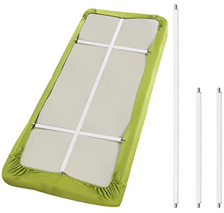 Maximex Betttuchspanner extra lang 3-teiliges Set, Spannbettlaken-Halter für Matratzen bis 100 x 200 cm gegen ausgeleierte Betttücher, elastisch mit hochwertigen Clips, für Quer-& Längsseite