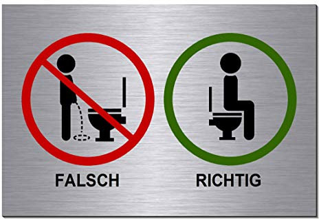 Nicht im stehen Pinkeln-Bitte setzen-Symbol-Schild 150 x 100 x 3 mm-Aluminium Edelstahloptik silber mattgebürstet Hinweisschild (1905-64 mit Klebepads)
