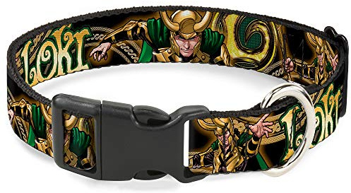 Hundehalsband, Kunststoff, mit Clip, Loki-Posen, Schwarz, Gold, Grün, 38,1 bis 66 cm, 2,5 cm breit