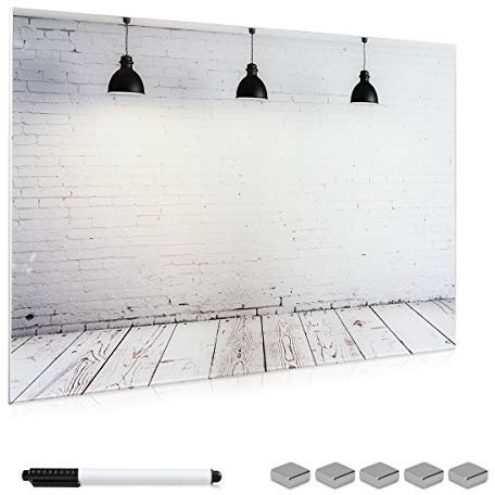 Navaris Magnettafel Memoboard aus Glas - Magnetwand 90x60 cm zum Beschriften - Magnetische Tafel inkl. Magnete Stift Halterung - Industrial Design