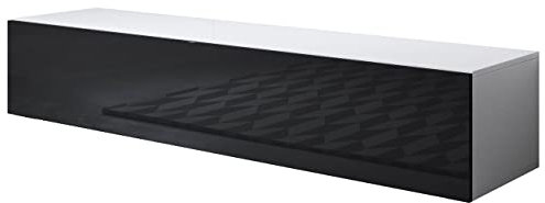 MB Muebles Bonitos, Meuble TV Mural Luke H2 pour Salon Moderne, Meuble Suspendu au Mur, Design Modulaire avec Porte Abattante, Mélamine Brillante, Blanc et Noir, 160x30x40 cm