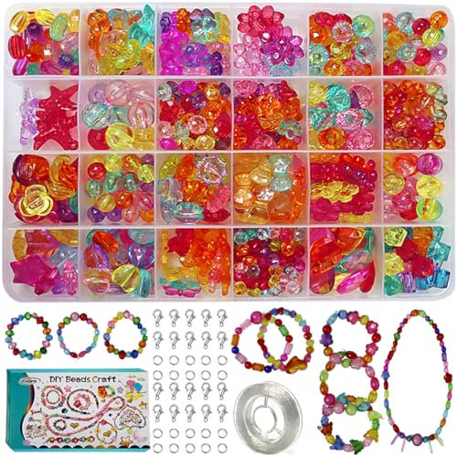 Perlen Set Oben 4 5 Bunte Perlen 24 Farbenperlen für Armbänder Kinder DIY Freundschafts armbänder Halsketten Erwachsene Perlen Set inklusive Anleitung und Zubehör Perlen Zum Auffädeln Kinder