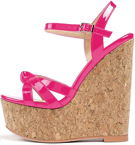 Soireelady Damenmode High Heel Sandalen Open Toe Wedge Heel Platform Sommerkleider Sandalen Rose EU38