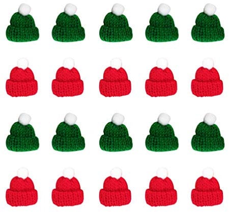 PRETYZOOM 20 Stück Mini Wollmütze Puppen Hut Weihnachtsmütze Weihnachtshut Weinflasche Topper Hut für DIY Basteln Kunsthandwerk Weihnachtsschmuck Rot Grün