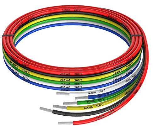 24awg Silicone Electrical Wire Cable 6 Colors (10ft Each) 24 Gauge Hookup Wires kit Stranded Tinned Copper Wire Flexible and Soft