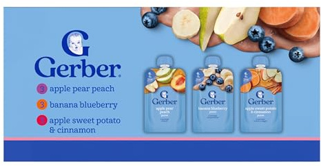 Gerber Stage 2 Baby Food, Fruit and Veggie Favorites Puree Pouches Variety Pack, No Added Sweetener, Baby Food Pouches, 9-Pack