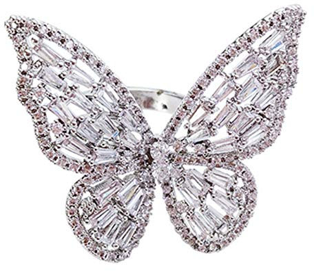 WFZ17 Fashion CZ eingelegter Schmetterling Muster Fingerring Band Schmuck für Frauen Mädchen Weiß