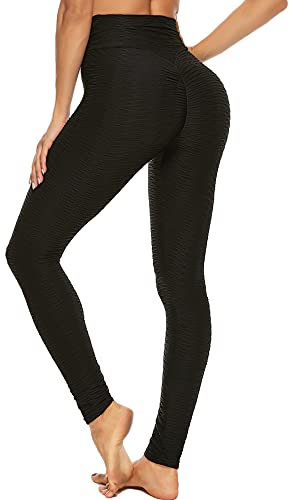 RIOJOY Scrunch Butt Leggings Damen Push Up Po Boom Booty Leggins Anti Cellulite High Waist Lange Sporthose Yogahose, Schwarz L