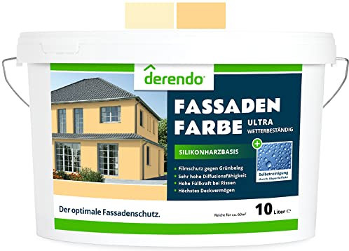 derendo Silikonharz Fassadenfarbe orange mit ULTRA Wetterschutz, 10l, Abperleffekt wie beim Lotus Blatt, inkl. Schutz vor Verunreinigungen durch hochwertige Silikonharz-Beschichtung, (Gelborange 5-2)