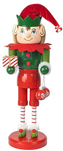 FUNPENY 14 Christmas Decorative Nutcracker Figures, Wooden ELF Hold Gift Box and Snow Ball, Festive Collectible Nutcracker Ornament Gift for Indoor Table Desktop Fireplace Decorations