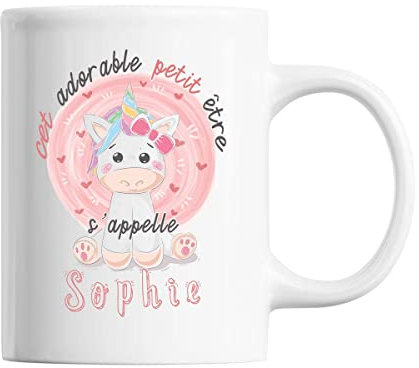 Planetee Mug prénom Sophie Licorne | Tasse prénom Mignon pour enfant