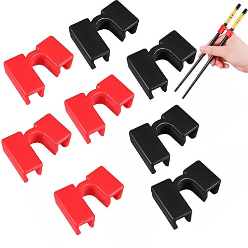 MEISO 8 Piezas Ayudantes de Entrenador de Palillos Coloridos para Entrenamiento Asistente de Palillos Conector de Palillos Reutilizables para Niños (Negro Rojo)