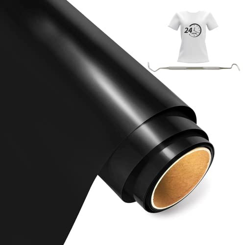 Bocguy Plotterfolie Textil Rollen, 30.5CM x 255CM Heat Transfer Vinyl Flexfolie Rollen mit Plotter Werkzeug, Plotter Vinylfolie für Eisen Heiße Presse, T-Shirts & Mehr Stoffen (Schwarz)