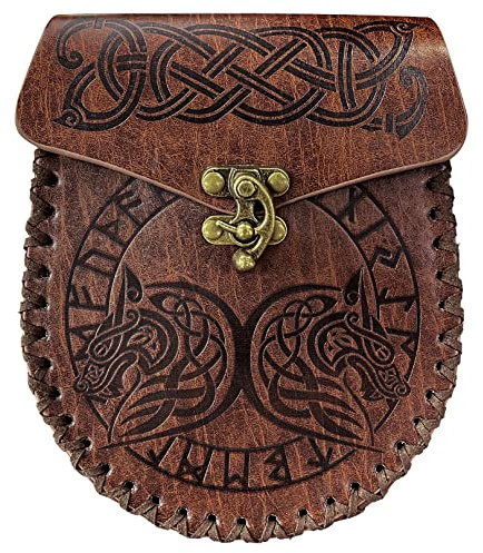 Braune geprägte Gürteltasche, Wikinger-Vintage-Leder-Fanny-Pack-Tasche, mittelalterliche LARP-Gürteltasche für Damen und Herren
