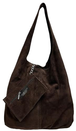 Modarno Umhängetasche Damen Wildleder Clutch Umhängetasche Shopper Damen Echt Leder, dunkelbraun