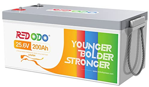 Redodo Batterie au Lithium 24V 200Ah LiFePO4 avec BMS 200A, capacité énergétique Max. 5120Wh, 4000-15000 Cycles Profonds, Alimentation de Secours pour système Solaire, Camping-Car, Moteur de traîne.