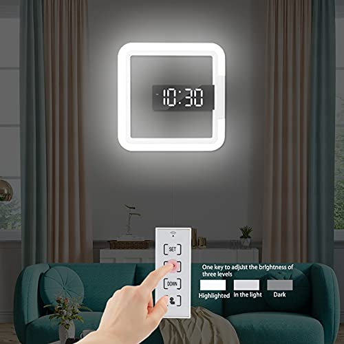 kyaoayo Led Licht Wanduhr Digital, Kreative Fernbedienung Digitaluhr, Temperatur 3Helligkeiten, 7Farben Wecker, mit Alarm, Temperaturanzeige Funktion Ring für Home,Office,Mall,Schul Dekoration, White