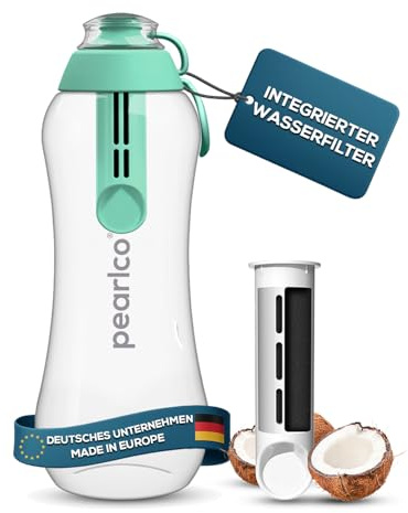 perlopur Trinkflasche 'Soft' mit Filter 0,7 Liter (mint) BPA-frei! | Einfache Handhabung: Wassern filtern durch leichten Druck auf die Flasche, filtert viele Schadstoffe, für Sport, im Büro…