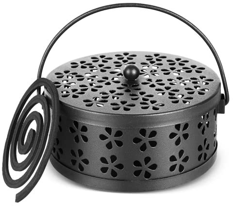 Porte Spirale Anti Moustique en Métal, Support Spirale Anti Moustique pour Intérieur et Extérieur, Boite pour Spirale Anti Moustique Fer pour Maison, Extérieur, Pêche, Voyage (Noir)