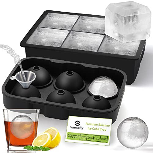 Sinnsally Eiswürfelform Silikon,XXL Eiswürfelform,Eiswürfelformen & Eiswürfelschalen mit Deckel,Eiskugelform Eiswürfelbehälter Eiswürfel Form (Eisball und Große Quadratischer Eiswürfelbehälter)