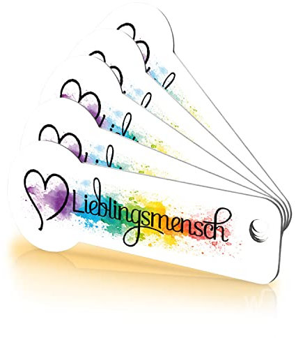 Einkaufswagenlöser ® Lieblingsmensch® bunt/Schlüsselanhänger Einkaufschip mit Schlüsselfundservice/Abziehbarer Einkaufswagenchip Metall, Chip Einkaufswagen, Key Finder / 5 Stück