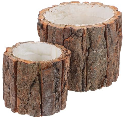 Maceta de corteza de madera, 2 unidades, maceta de madera natural, maceta de troncos suculentas, maceta rústica para troncos de árbol, maceta de granja, cubeta de flores, soporte para plantas para
