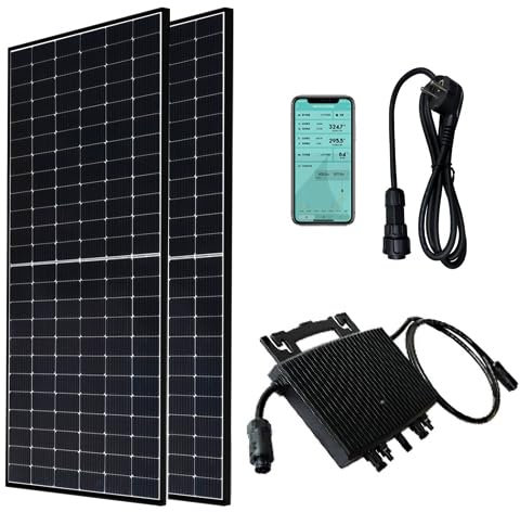 MAPLES KIT PANNELLO SOLARE DA BALCONE FOTOVOLTAICO plug&play 800w IMPIANTO COMPLETO INVERTER E 2 PANNELLI - DCU HERF INCLUSA - 880W POTENZA PANNELLI BLACK