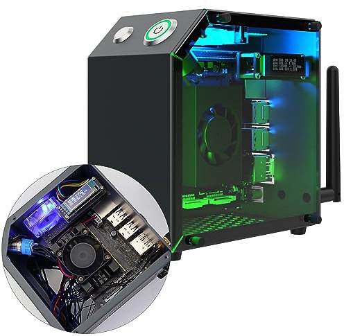 Yahboom Case for Jetson Nano Orin Nano SUPER Orin NX SUPER Xavier NX TX2-NX Heat Dissipation Metal Mini Protect Case with Cooling Fan Antenna RGB Light OLED Screen