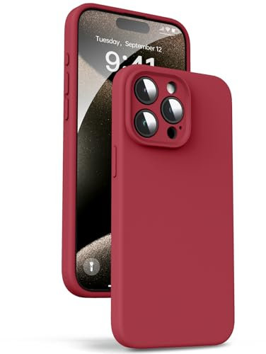 Supdeal Liquid Silicone Case for iPhone 15 Pro - [Camera All-Round Protection] [Soft Microfiber Lining Anti-Scratch] 4 Layer Full Covered Shockproof Gel Rubber Phone Case Cover, 6.1, Red