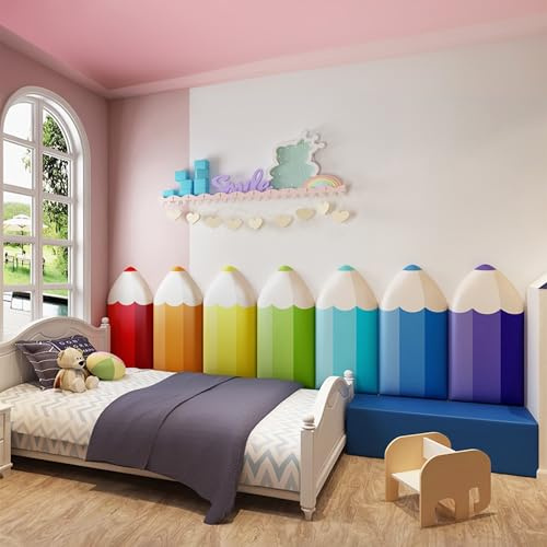 3D Anti-Collision Wall Padding, Pencil Shaped Upholstered Wall Panels, Peel and Stick Headboard, Playroom Decor Wall Padded, Nursery Sensory Wall Stickers (Sky Blue, 4)
