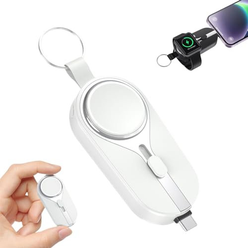 KeyPact Duo,Keypact Duo for IPhone,Keychain Rechargeable,2-in-1 Portable Rechargeable Keychain,Keychain Portable Charger,2000 MAh Emergency Mobile Power Bank (Type-C,White)