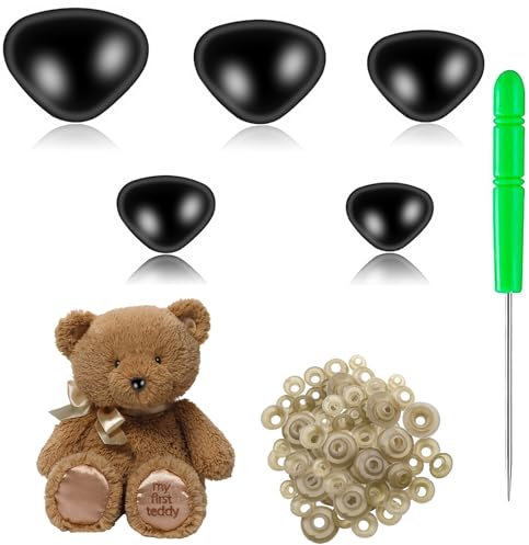 100 Stück Kunststoff Sicherheitsnasen für Häkeltiere 5 Größen Puppennasen mit Unterlegscheiben Schwarze Sicherheitsnasen für Amigurumi, Plüschtiere, Marionetten, DIY Handwerk (30/24/22/18/15mm)