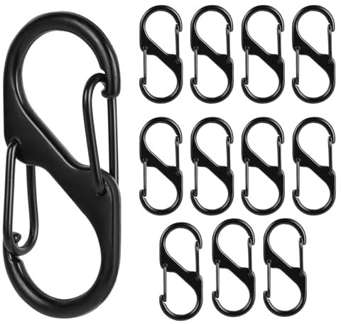 Flintronic S Carabiner Keyring Clip, 12PCS Small Dual Spring Opening Keychain Clip, Carabiner S Ring Clip Hook for Hammock Swing Camping Fishing Hiking (Black)
