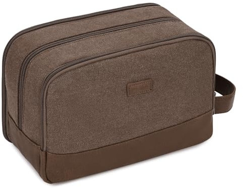 WANDF Trousse de Toilette pour Hommes Trousse de Toilette de Voyage, Kit Dopp en Toile, Sac en Cuir végétalien Hydrofuge pour ustensiles de Rasage et Articles de Toilette (Marron)