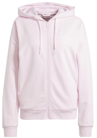 adidas Damen Essentials LINEAR Full Zip French Terry Hoodie, Clear pink/White, S