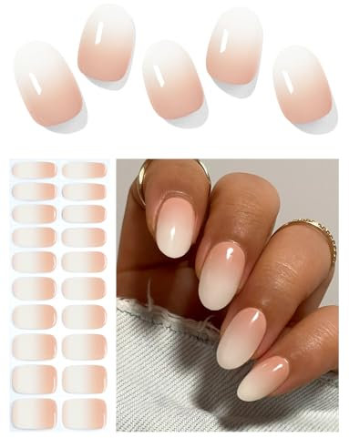 AutyaMee Semi Cured Gel Nail Strips (Beige Ombre), Gradient, 20 Pcs Gel Nail Wraps, Stickers, UV Light Required, Salon Quality, Long Lasting